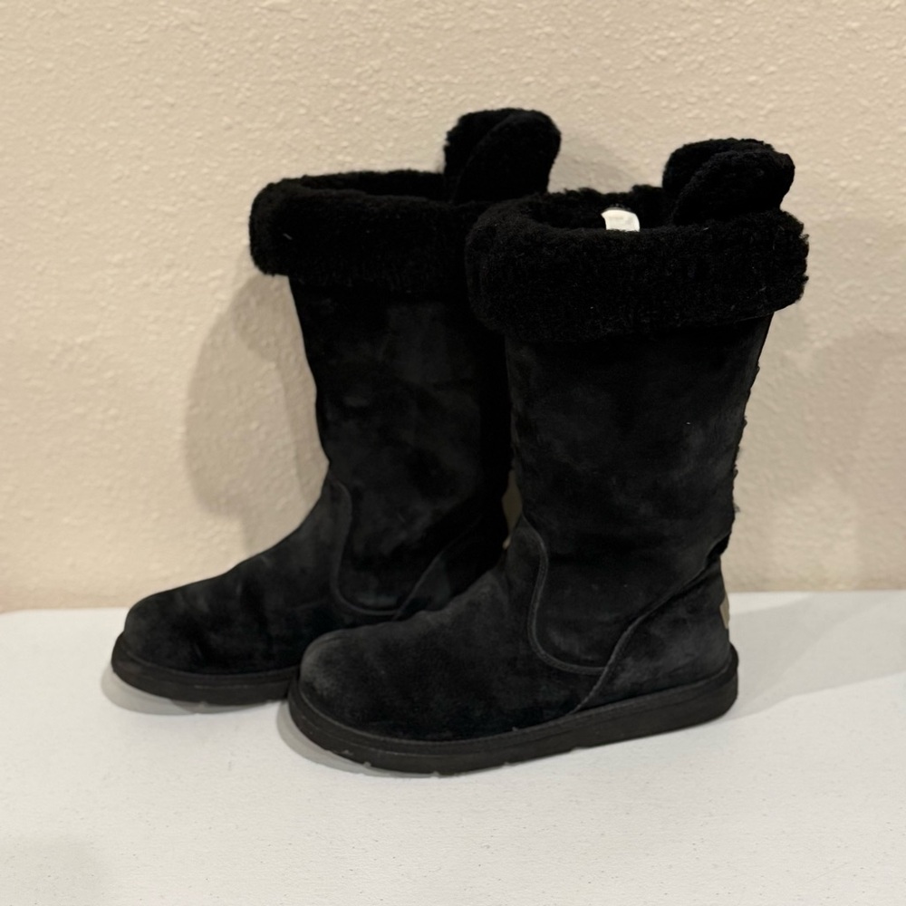 UGG Australia Roseberry Boots Black Suede Leather Sheepskin Laces Women’s Size 9 - Picture 6 of 15